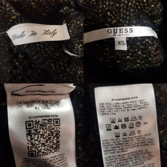 Guess Lorita Turtleneck Open Knit Wool Blend Sexy Sweater Black Yellow XS - Picture 10 of 12